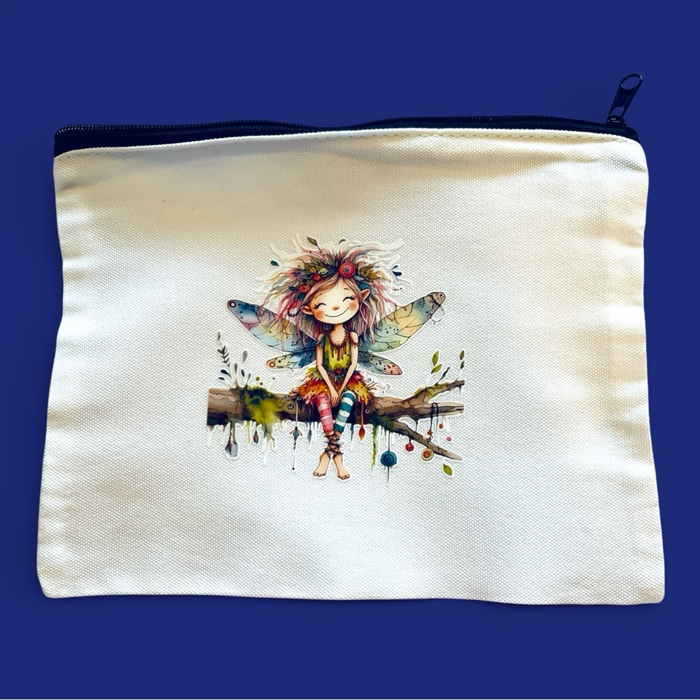 Fairy Art Canvas Cosmetic or Feminine Pouch Bag. Handmade